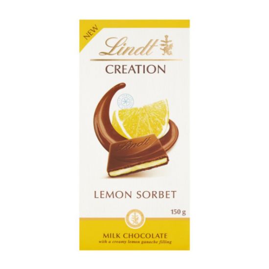 Picture of LINDT CREATION LEMON SORBET MILK CHOCOLATE BAR 150g 