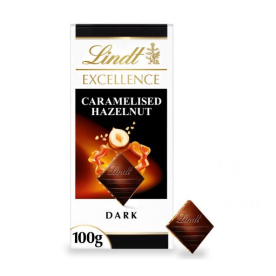 Picture of LINDT EXCELLENCE CARAMELISED HAZELNUT DARK CHOCOLATE BAR 100g 