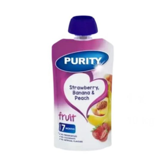 Picture of PURITY BABY FOOD STRAWBERRY, BANANA & PEACH POUCH 110ml 