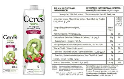 Picture of CERES CRANBERRY AND KIWI JUICE 1L