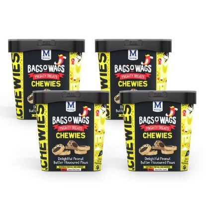 Picture of MONTEGO BAGS O’ WAGS PEANUT BUTTER PAWS CHEWIES 4x500g 