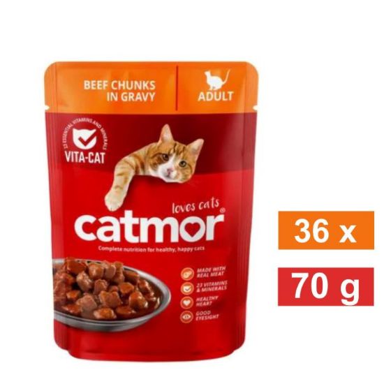Picture of CATMOR WET CAT FOOD POUCH GRAVY -  BEEF 36x70g