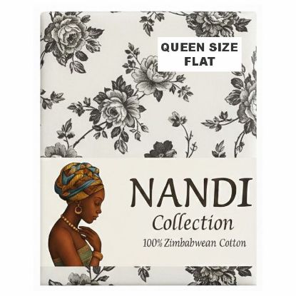 Picture of NANDI ROSA CHARCOAL GREY BED LINEN SET FLAT - QUEEN 100% COTTON