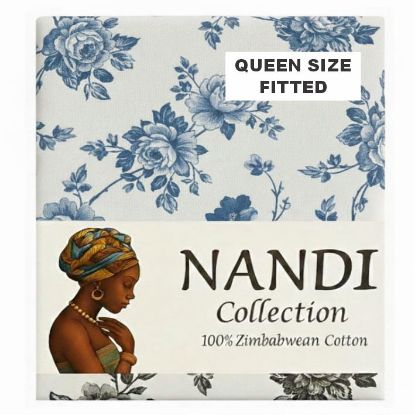 Picture of NANDI ROSA BLUE BED LINEN SET FITTED - QUEEN 100% COTTON