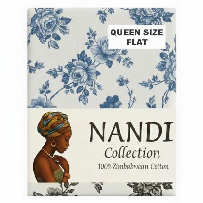 Picture of NANDI ROSA BLUE BED LINEN SET FLAT - QUEEN 100% COTTON