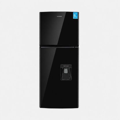 Picture of 390L TOP FREEZER/BOTTOM FRIDGE - WATER DISPENSER - GLASS DOOR PIANO BLACK